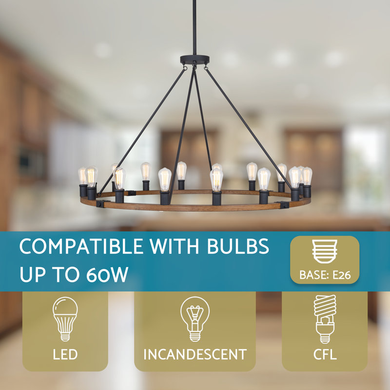 Gracie Oaks Hannabella 16 Light Dimmable Wagon Wheel Chandelier